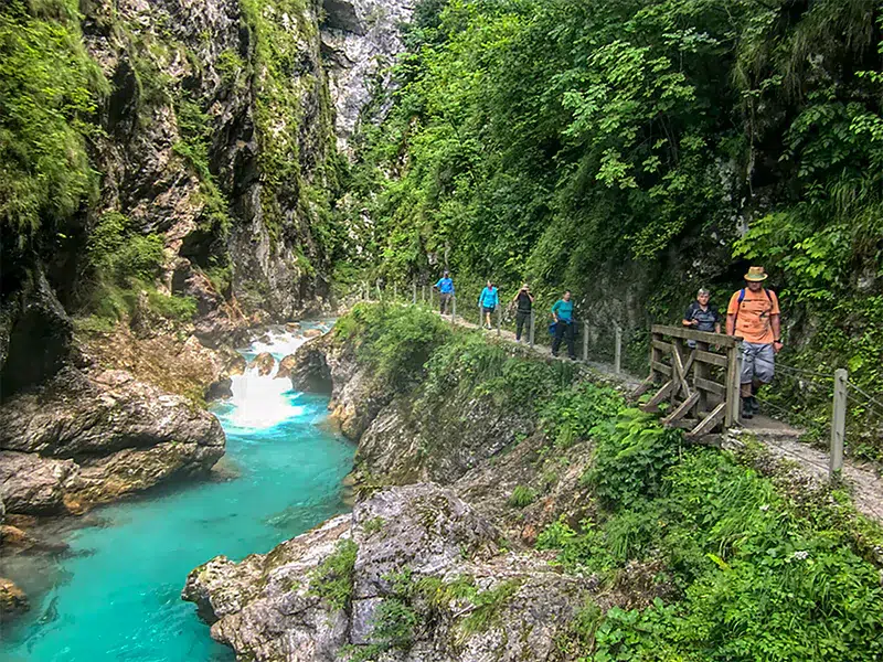 Soca river Steep rocky slopes of slovenian Alps