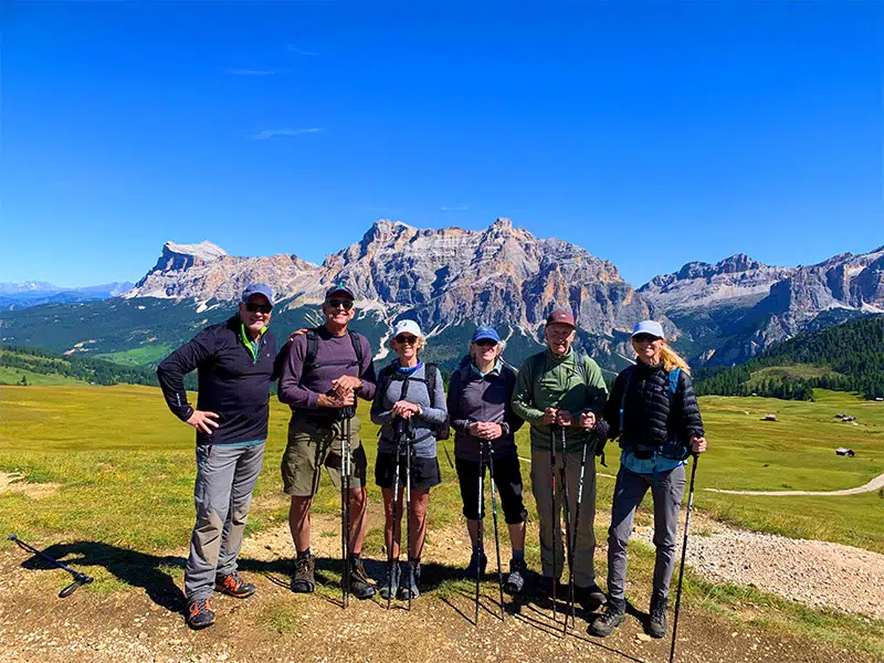 the Pralongia Plateau in the Alta Badia Dolomites walking tour group photo of tracker