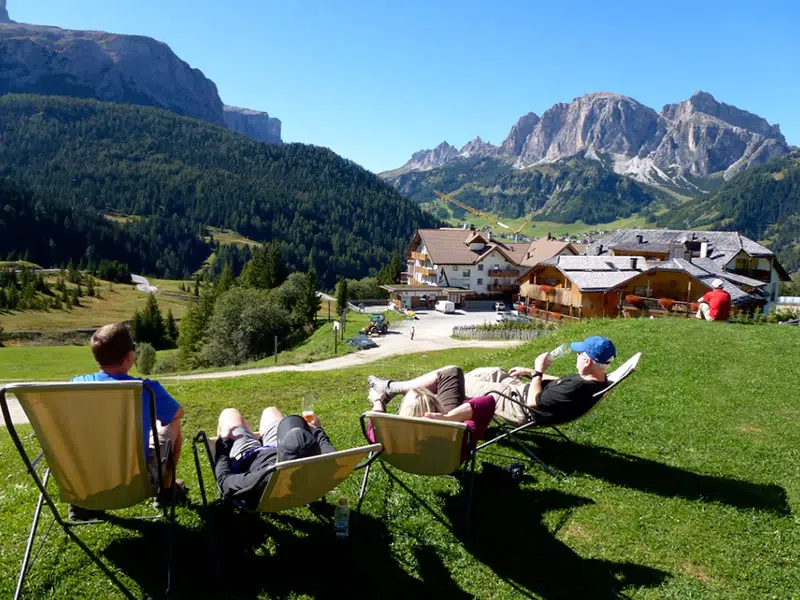 trekkers enjoy dolomites awesome view