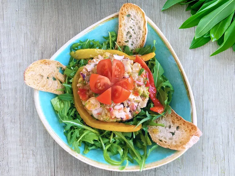 tuna salad with bread green vagetable food in Portugal